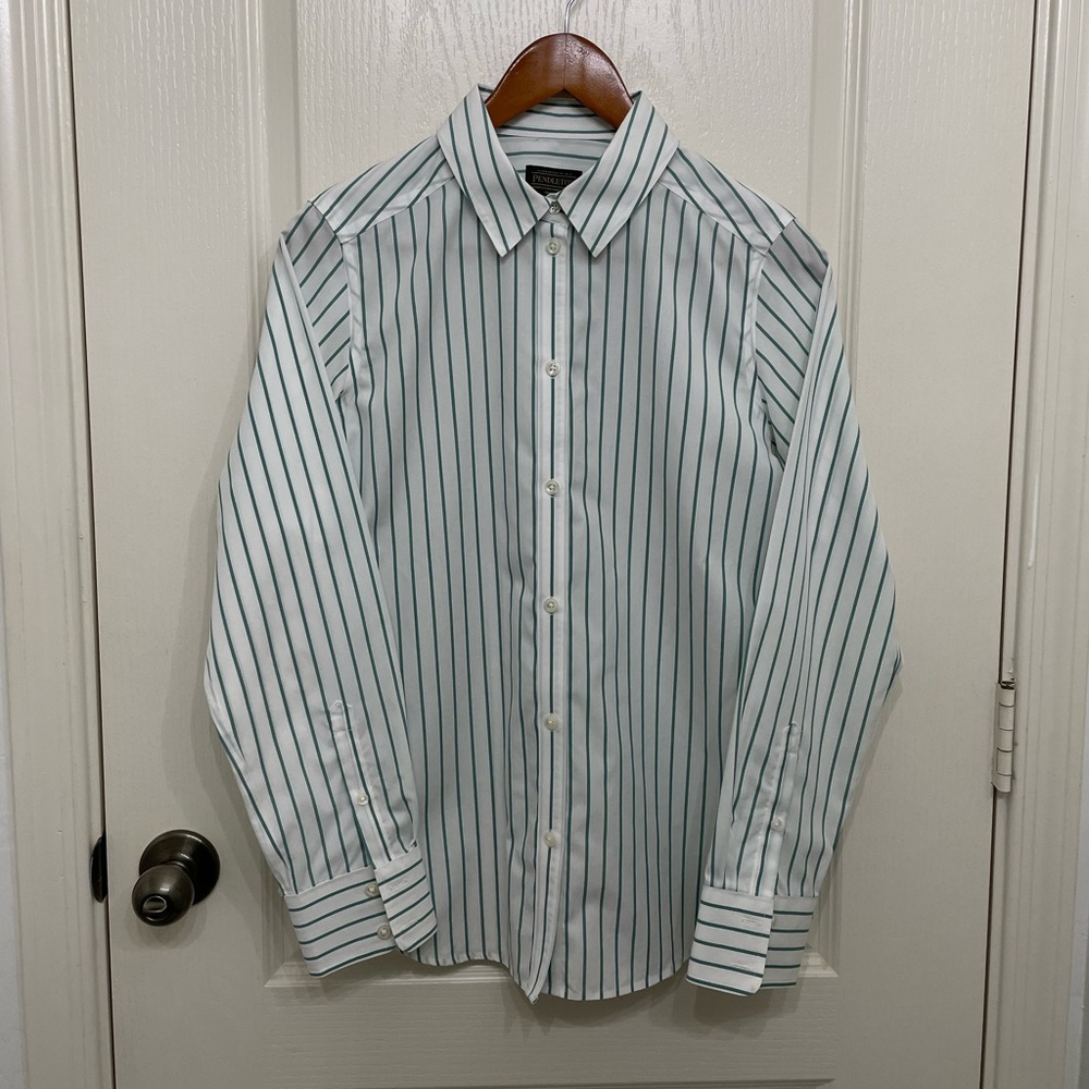 Pendleton White and Green Striped Button Down Shirt